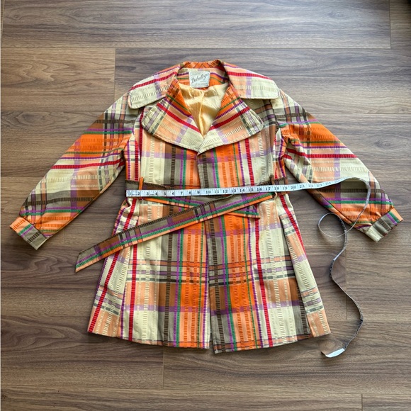 VTG 70s New York Debutogs Rainbow Plaid Spring Belted Maximalist LightJacket S/M - Picture 11 of 16
